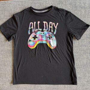 🎮 Black “Gamer All Day” Boys T-Shirt – Size Large 🕹️🖤